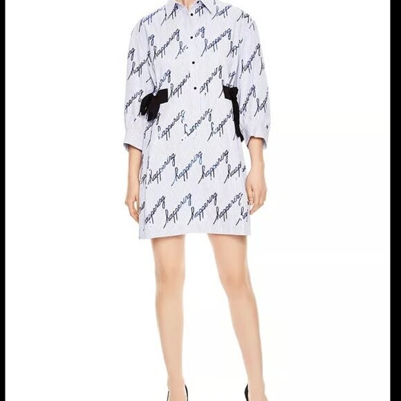 SANDRO Bleu Ciel Pinstripe Happening Dress In Sky Blue Size 40 - Picture 1 of 6